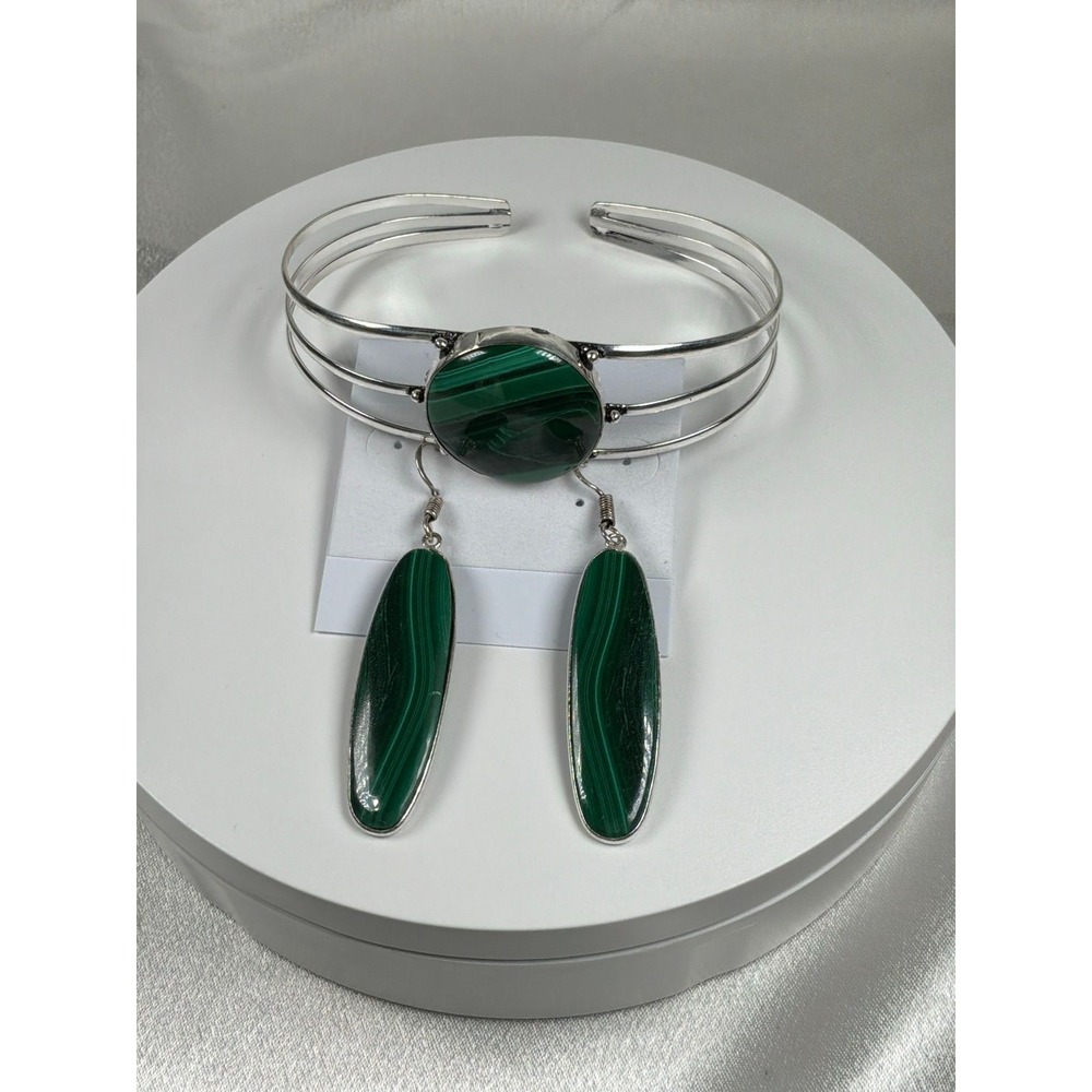 Malachite Cuff + Earrings Set | Adjustable | Statement Gem 💫